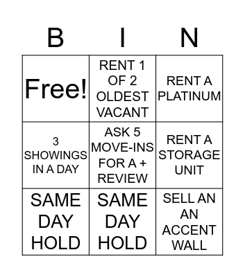 Leasing Bingo Card