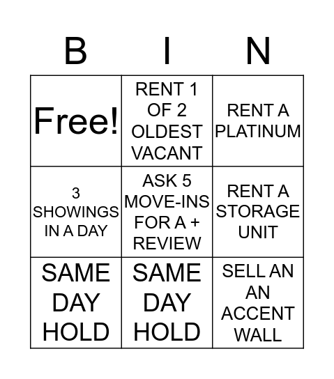 Leasing Bingo Card