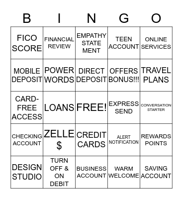 WELLS FARGO BANK  Bingo Card