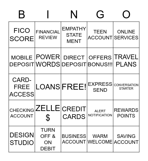 WELLS FARGO BANK  Bingo Card