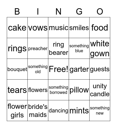 Wedding Bells Bingo Card