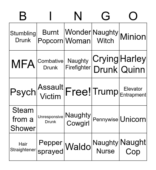 Halloween 2017 Bingo Card