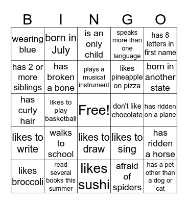 TEEN Bingo Card