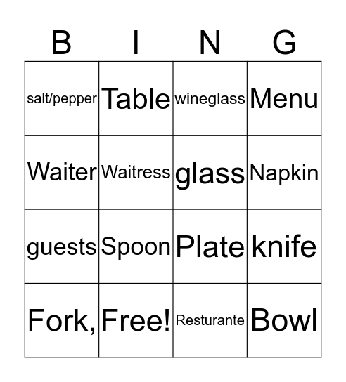 Bingo Dictionary Bingo Card