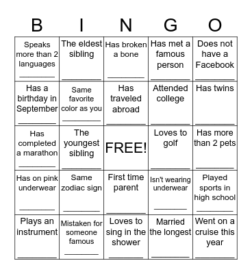 FAMILY BINGO Card