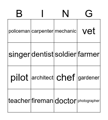 jobs and professions Bingo Card