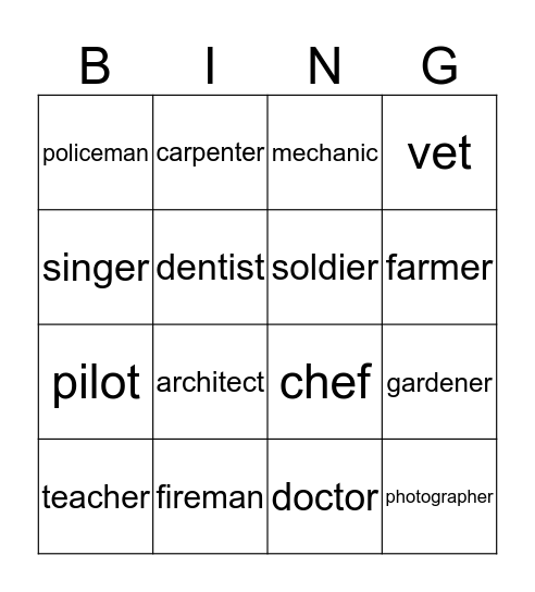 jobs and professions Bingo Card