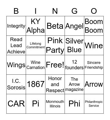 Pi Phi Bingo Card