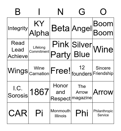 Pi Phi Bingo Card