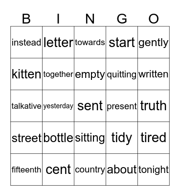 Trotting Tigers Bingo Card