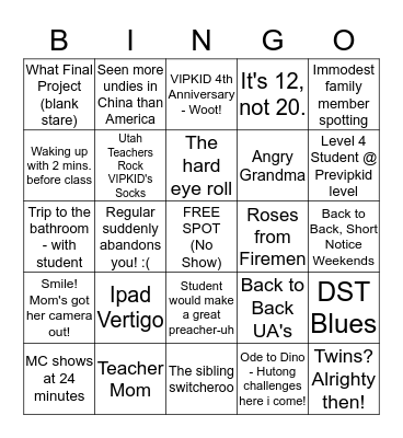 VIPKID BINGO Card