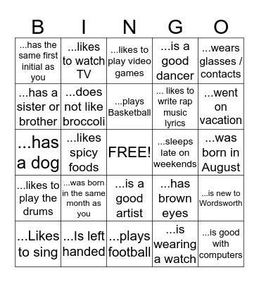 Find Someone Who.... Bingo Card