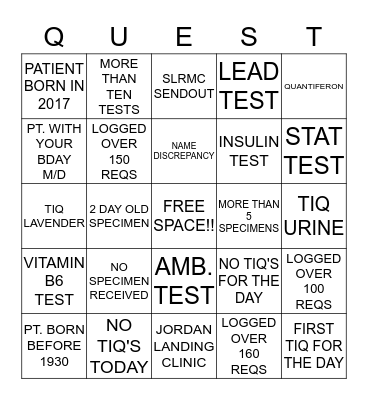 QUEST PROCESSING BINGO Card