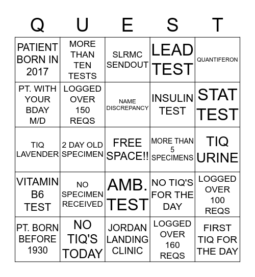 QUEST PROCESSING BINGO Card