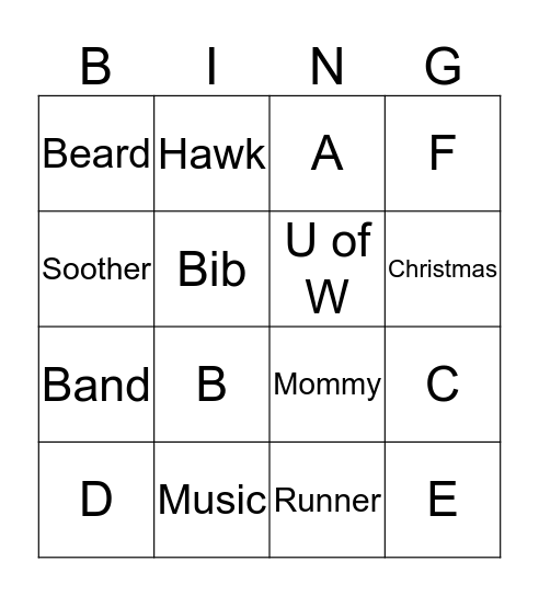 Baby Hawk Bingo  Bingo Card