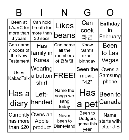 Did You Know? Bingo Card