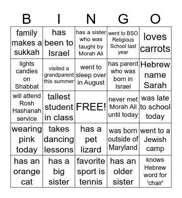 MEETING YOUR CLASSMATES BINGO Card