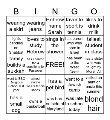 MEETING YOUR CLASSMATES BINGO Card