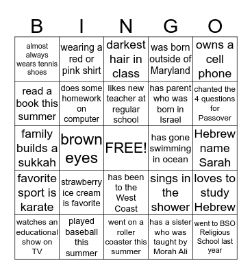 MEETING YOUR CLASSMATES BINGO Card