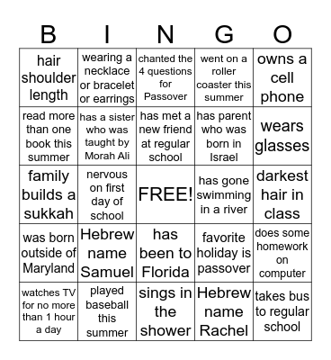 MEETING YOUR CLASSMATES BINGO Card