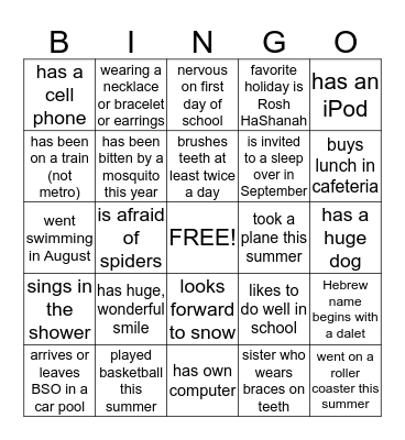 MEETING YOUR CLASSMATES BINGO Card