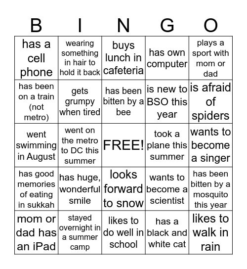 MEETING YOUR CLASSMATES BINGO Card