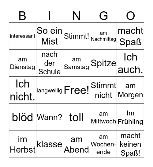 PD I Vokabeln 4-2 Bingo Card