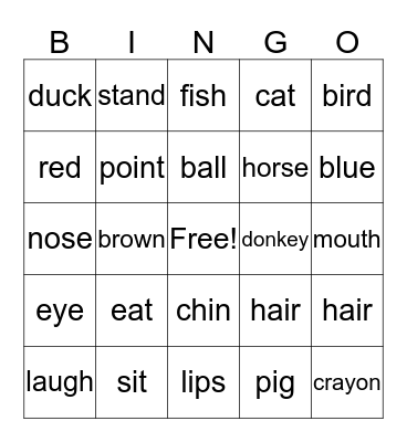 Vocabulary Bingo Card