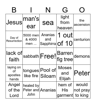 Miracles of the Bible (#2) Bingo Card