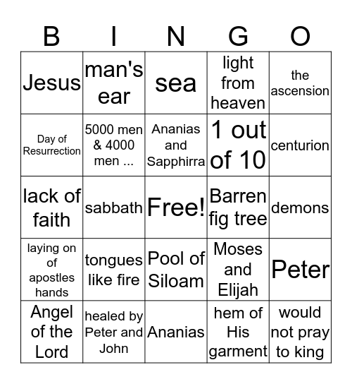 Miracles of the Bible (#2) Bingo Card