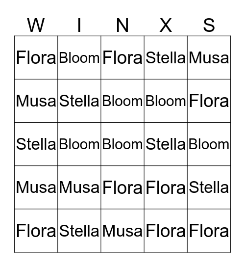 Winx Bingo Card