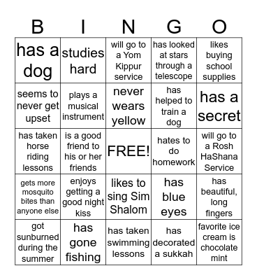 MEETING YOUR CLASSMATE BINGO Card