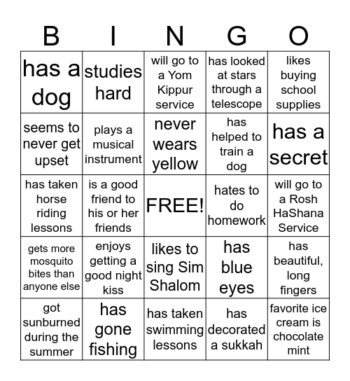 MEETING YOUR CLASSMATE BINGO Card