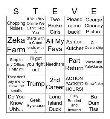 Steve Bingo Card