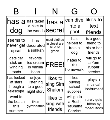 MEETING YOUR CLASSMATE BINGO Card
