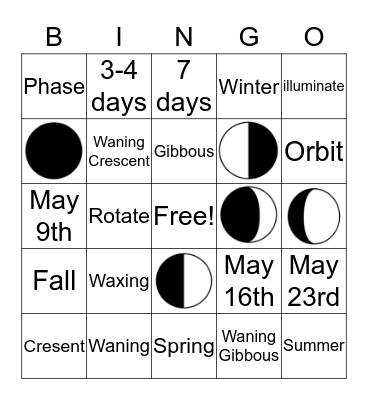 Moon Phases Bingo Card