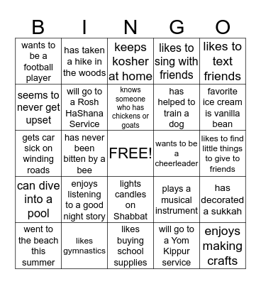 MEETING YOUR CLASSMATE BINGO Card
