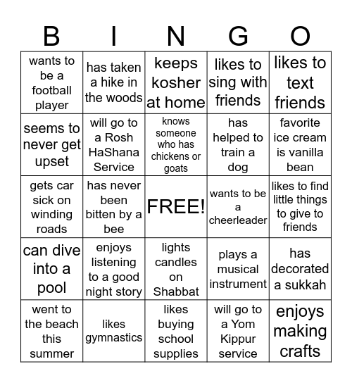 MEETING YOUR CLASSMATE BINGO Card