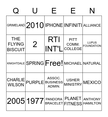 BINGO QUEEN! Bingo Card
