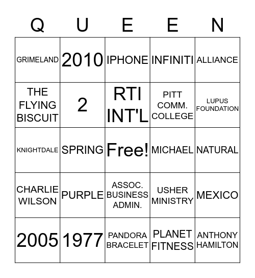 BINGO QUEEN! Bingo Card
