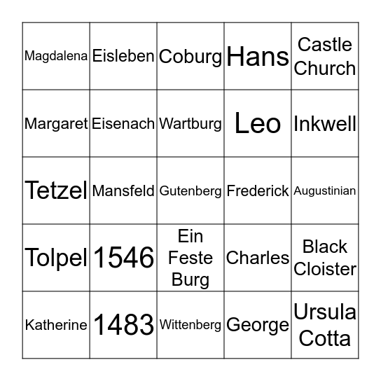 Reformation Bingo Card