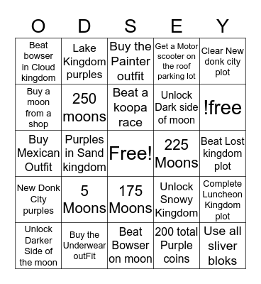 Odyssey Bingo 1 Bingo Card