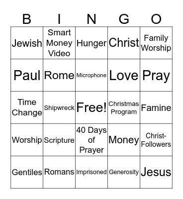 Family Worship Bingo!!! Bingo Card