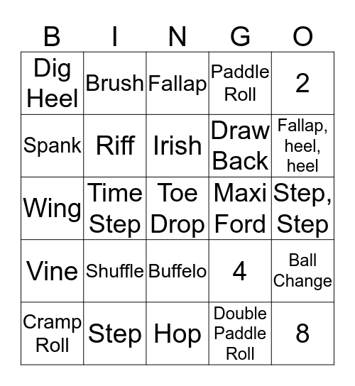 Tap Class Bingo Card