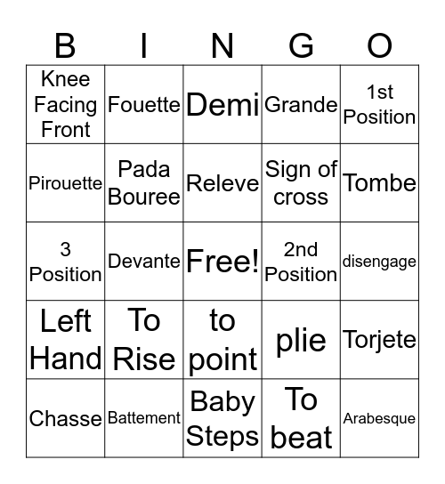 Ballet Class Bingo Card