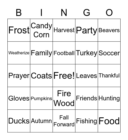 HARVEST TIME Bingo Card
