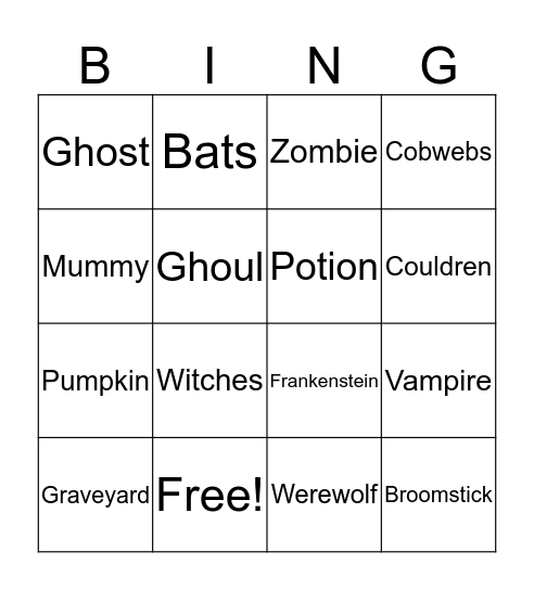 Monster Bingo Card