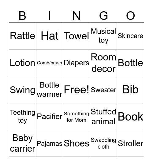 Shower Gift Bingo Card