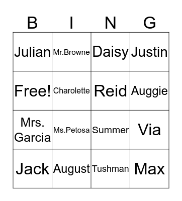 WONDER CHARACTERS Bingo Card