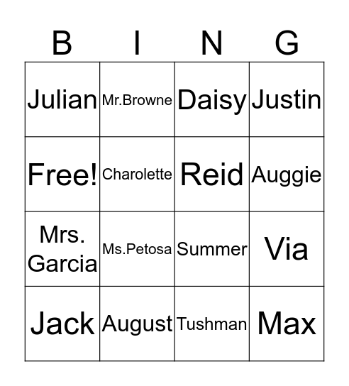 WONDER CHARACTERS Bingo Card